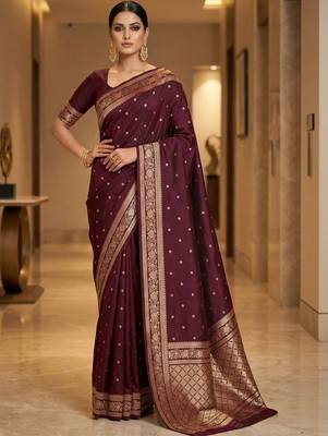 Maroon woven design zari silk blend designer banarasi saree 1