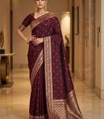 Maroon woven design zari silk blend designer banarasi saree