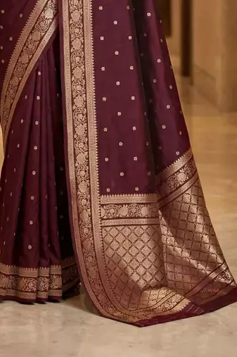 Maroon woven design zari silk blend designer banarasi saree