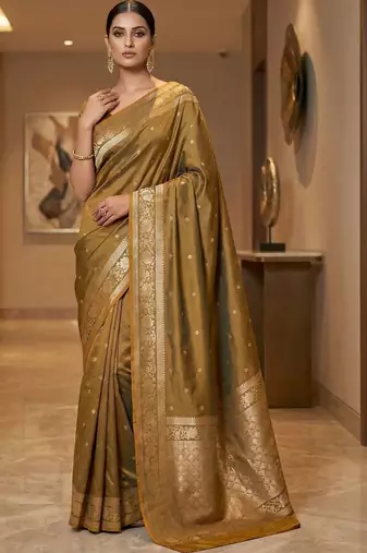 Olive woven design zari silk blend designer banarasi saree