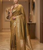 Olive woven design zari silk blend designer banarasi saree