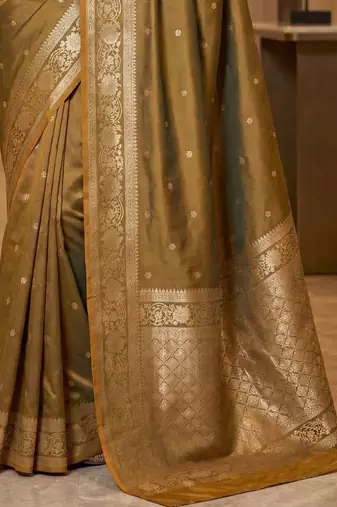 Olive woven design zari silk blend designer banarasi saree