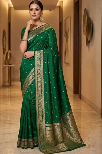 Green zari silk blend designer banarasi saree