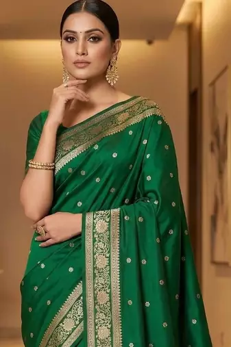 Green zari silk blend designer banarasi saree
