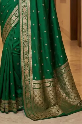 Green zari silk blend designer banarasi saree