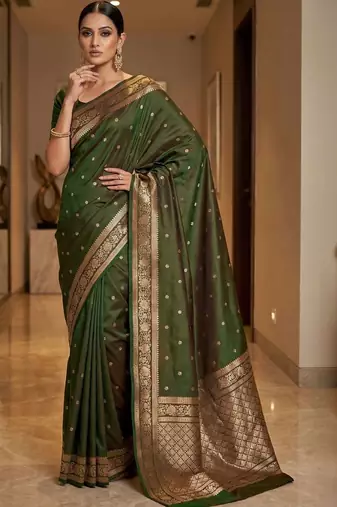 Green woven design zari silk blend designer banarasi saree