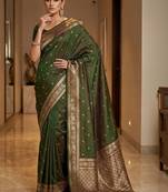 Green woven design zari silk blend designer banarasi saree