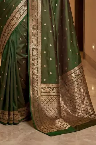 Green woven design zari silk blend designer banarasi saree