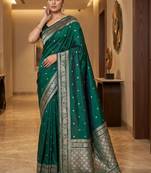 Green woven design zari silk blend designer banarasi saree