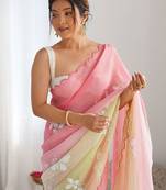 pink embellished sequinned chiffon saree
