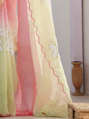 pink embellished sequinned chiffon saree 5