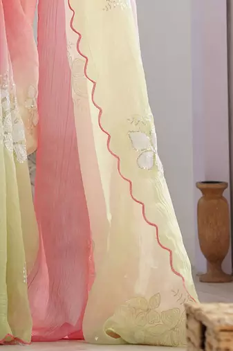 pink embellished sequinned chiffon saree