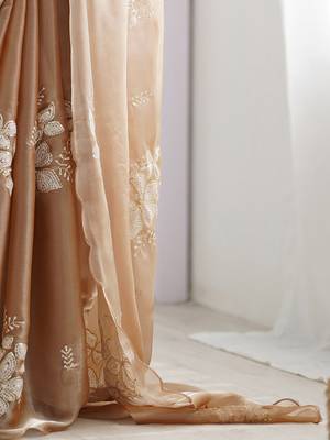 beige embellished floral sequinned organza saree 5