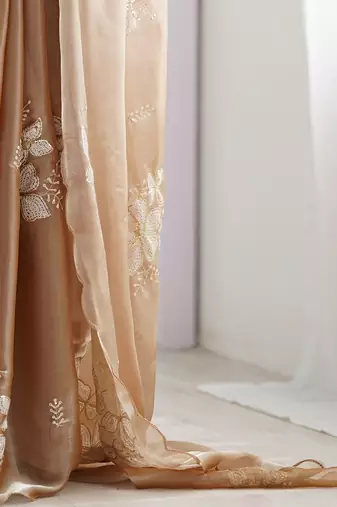 beige embellished floral sequinned organza saree