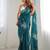 teal ethnic motifs sequinned organza saree