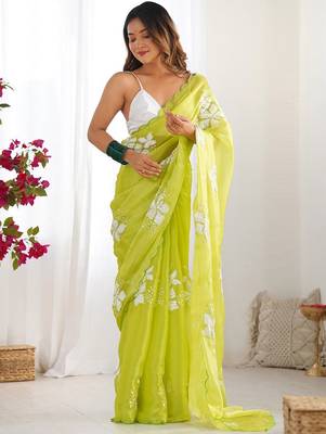 lime embellished sequinned organza saree 2