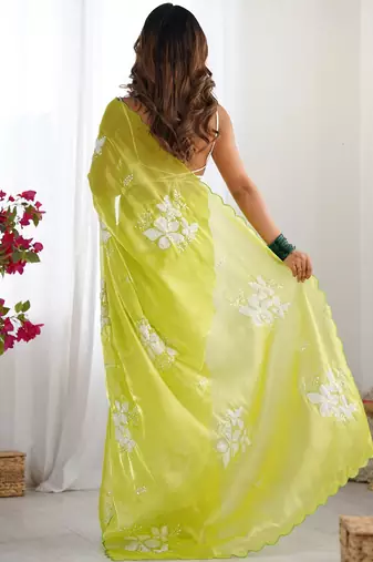 lime embellished sequinned organza saree