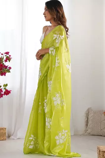 lime embellished sequinned organza saree