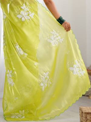lime embellished sequinned organza saree 5