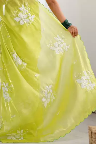 lime embellished sequinned organza saree