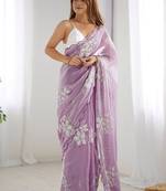 lavender embellished sequinned organza saree