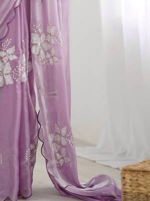 lavender embellished sequinned organza saree 5