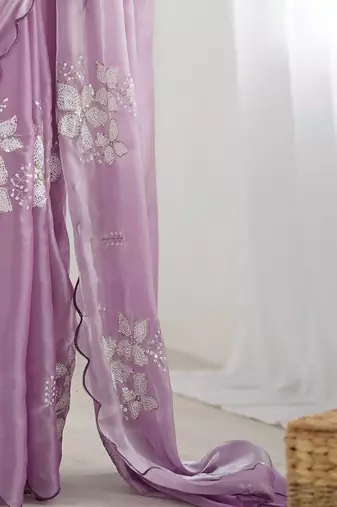 lavender embellished sequinned organza saree
