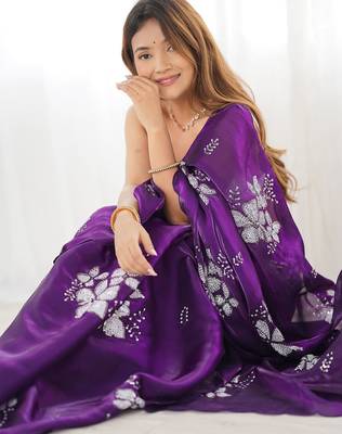 purple ethnic motifs sequinned organza saree 1