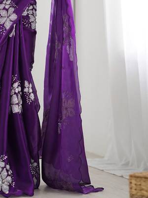 purple ethnic motifs sequinned organza saree 5