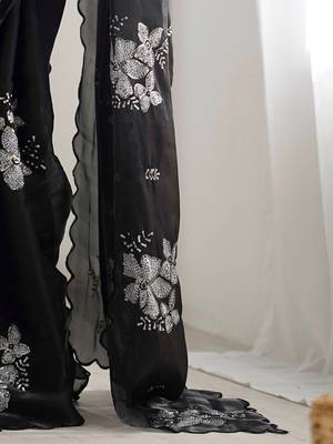 black embellished floral sequinned organza saree 5