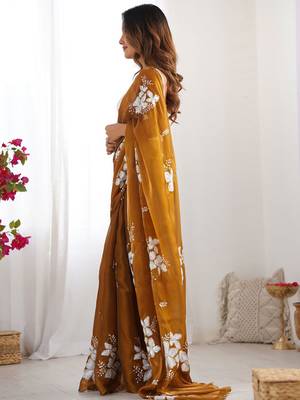brown embellished sequinned organza saree 2