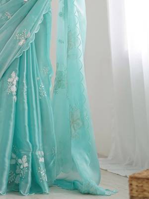 blue ethnic motifs sequinned saree 5