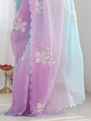 blue women embellished sequinned chiffon saree 5
