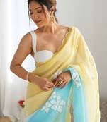 yellow women embellished sequinned chiffon saree