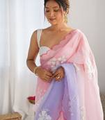 pink embellished sequinned chiffon saree