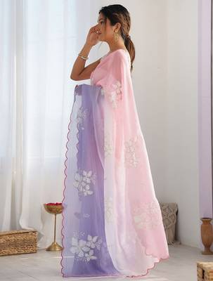 pink embellished sequinned chiffon saree 3