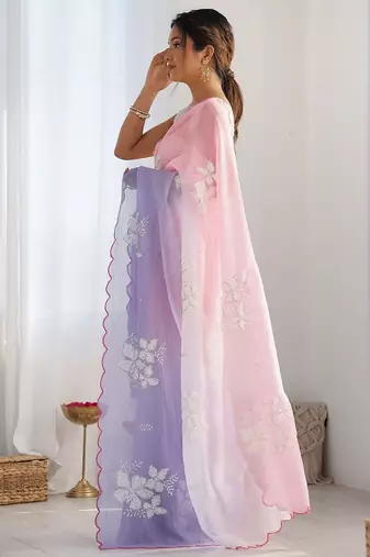 pink embellished sequinned chiffon saree