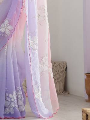 pink embellished sequinned chiffon saree 5