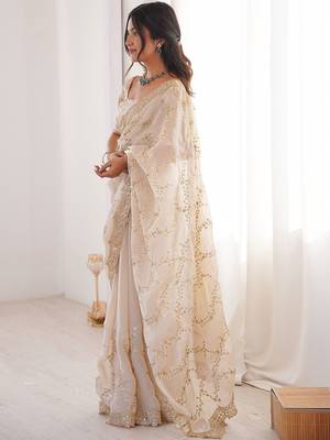 off white embellished embroidered satin heavy work saree 4