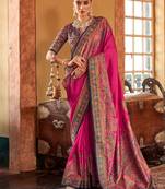 Pink ethnic motifs silk blend banarasi saree