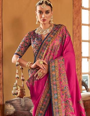 Pink ethnic motifs silk blend banarasi saree 3