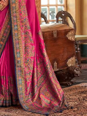 Pink ethnic motifs silk blend banarasi saree 5