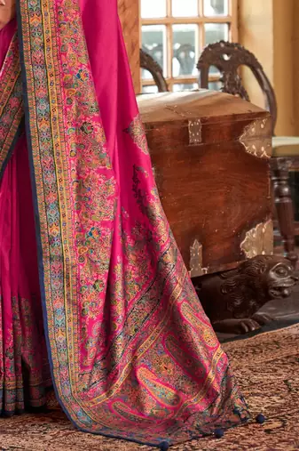 Pink ethnic motifs silk blend banarasi saree