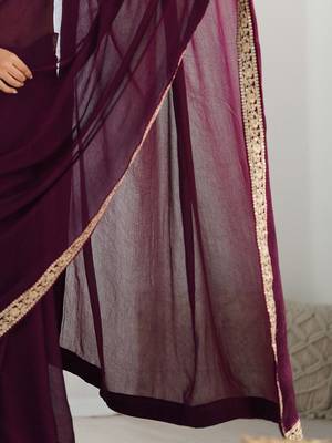 magenta women embellished embroidered satin saree 5