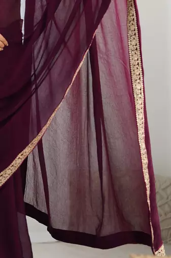 magenta women embellished embroidered satin saree