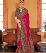 pink ethnic motifs printed banarasi silk blend saree