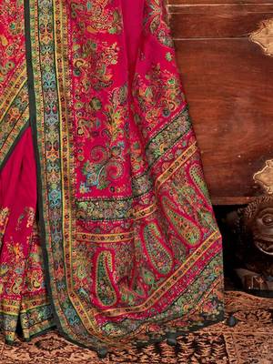 pink ethnic motifs printed banarasi silk blend saree 5
