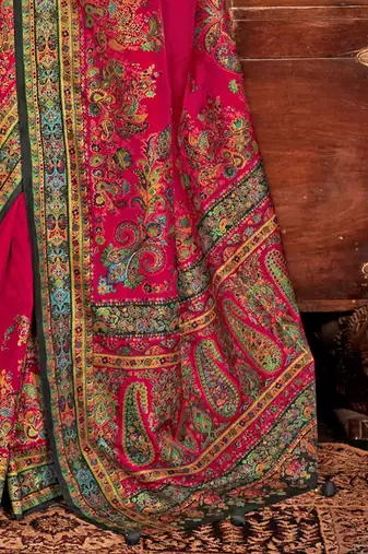 pink ethnic motifs printed banarasi silk blend saree