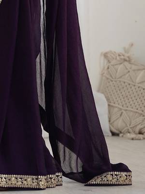 violet solid sequinned satin saree 5