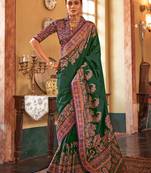 green ethnic motifs banarasi silk blend saree